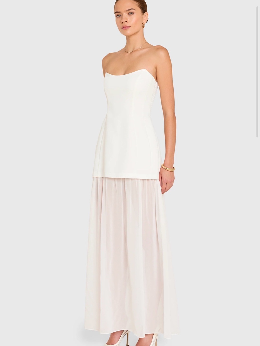 Amanda Uprichard Strapless maxi dress with structured bodice and chiffon skirt